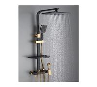 Panneau de Douche, système de Douche thermostatique LED Smart Digital Shower Set Wall Moup Square Head Bath Robinets Hot Cold Mixer Black Taps (Chaud et froid-13-1) Aqiong