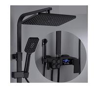 Panneau de Douche, système de Douche thermostatique LED Smart Digital Shower Set Wall Moup Square Head Bath Robinets Hot Cold Mixer Black Taps (Chaud et froid-11-1) Aqiong