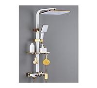 Panneau de Douche, système de Douche thermostatique LED Smart Digital Shower Set Wall Moup Square Head Bath Robinets Hot Cold Mixer Black Taps (Chaud et froid-08-1) Aqiong
