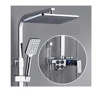 Panneau de Douche, système de Douche thermostatique LED Smart Digital Shower Set Wall Moup Square Head Bath Robinets Hot Cold Mixer Black Taps (Chaud et froid-12-1) Aqiong