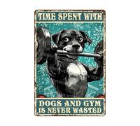 Panneau de fitness d'inspiration vintage avec chiens et citation de gym, décoration murale rétro pour salle d'entraînement 30,5 x 40,6 cm