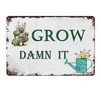 Panneau de jardin amusant en métal « Grow Damn It » - Décoration murale pour ferme, maison, cuisine, grotte, garage, bar - 20,3 x 30,5 cm