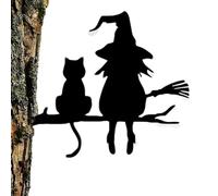 Panneau de jardin avec Halloween - Décoration en métal pour jardin avec chat sorcier | Piquets de jardin résistants à l'eau pour pelouse et patio | Décoration créative pour extérieur de hall