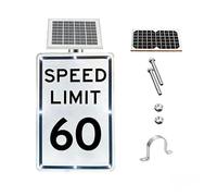 Panneau de limitation de vitesse à énergie solaire 18x24, système d'avertissement clignotant à LED for la construction et les écoles(SpeedLimit60)