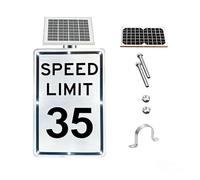 Panneau de limitation de vitesse à énergie solaire 18x24, système d'avertissement clignotant à LED for la construction et les écoles(SpeedLimit35)