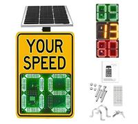 Panneau de limitation de vitesse à rétroaction radar solaire, affichage LED, panneaux de signalisation en aluminium résistant aux intempéries avec kit de montage et télécommande Yellow-60*60cm
