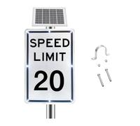 Panneau de Limitation de Vitesse Clignotant DEL Alimenté l'énergie Solaire, Panneau de Signalisation Actif Solaire 18x24in, Visibilité 500 m, IP65, pour Sécurité Routière Zone(20 Mph)