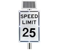 Panneau de Limitation de Vitesse Clignotant DEL Alimenté l'énergie Solaire, Panneau de Signalisation Actif Solaire 18x24in, Visibilité 500 m, IP65, pour Sécurité Routière Zone(25 Mph)