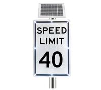 Panneau de Limitation de Vitesse Clignotant DEL Alimenté l'énergie Solaire, Panneau de Signalisation Actif Solaire 18x24in, Visibilité 500 m, IP65, pour Sécurité Routière Zone(40 Mph)