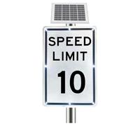 Panneau de Limitation de Vitesse Clignotant DEL Alimenté l'énergie Solaire, Panneau de Signalisation Actif Solaire 18x24in, Visibilité 500 m, IP65, pour Sécurité Routière Zone(10 Mph)