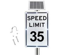 Panneau de Limitation de Vitesse Clignotant DEL Alimenté l'énergie Solaire, Panneau de Signalisation Actif Solaire 18x24in, Visibilité 500 m, IP65, pour Sécurité Routière Zone(35 Mph)