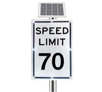 Panneau de Limitation de Vitesse Clignotant DEL Alimenté l'énergie Solaire, Panneau de Signalisation Actif Solaire 18x24in, Visibilité 500 m, IP65, pour Sécurité Routière Zone(70 Mph)