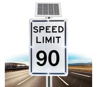 Panneau de Limitation de Vitesse Clignotant DEL Alimenté l'énergie Solaire, Panneau de Signalisation Actif Solaire 18x24in, Visibilité 500 m, IP65, pour Sécurité Routière Zone(90 Mph)