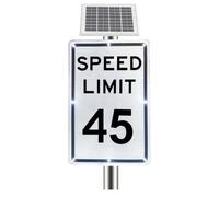 Panneau de Limitation de Vitesse Clignotant DEL Alimenté l'énergie Solaire, Panneau de Signalisation Actif Solaire 18x24in, Visibilité 500 m, IP65, pour Sécurité Routière Zone(45 Mph)