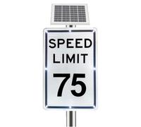 Panneau de Limitation de Vitesse Clignotant DEL Alimenté l'énergie Solaire, Panneau de Signalisation Actif Solaire 18x24in, Visibilité 500 m, IP65, pour Sécurité Routière Zone(75 Mph)