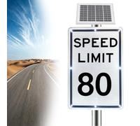 Panneau de Limitation de Vitesse Clignotant DEL Alimenté l'énergie Solaire, Panneau de Signalisation Actif Solaire 18x24in, Visibilité 500 m, IP65, pour Sécurité Routière Zone(80 Mph)