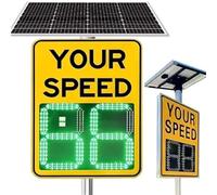 Panneau de limitation de vitesse LED à énergie solaire en aluminium antirouille avec accessoires, jaune haute visibilité, solution de sécurité routière durable (50 x 70 cm, orange)