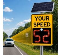 Panneau de Limitation de Vitesse Radar à Énergie Solaire Yellow-60x75cm | Portée Visuelle de 500 m, Indicateur de Limitation de Vitesse Clignotant à Énergie Solaire, pour Routes Rurales Isolées