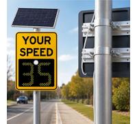 Panneau de limitation de vitesse radar à énergie solaire Yellow-60x75cm | portée visuelle de 500 m,indicateur de limitation de vitesse clignotant à énergie solaire, pour routes rurales isolées