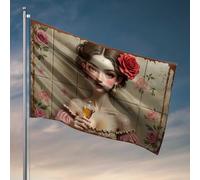 Panneau de maison drôle vintage rose élégance : une femme avec un verre de vin drapeau en bois décoration maison bureau maison (30 x 45 cm)