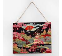 Panneau de maison en bois vieilli - Pagode chinoiserie asiatique - Charbon de bois - Décoration d'intérieur pour cheminée - Fleur d'inspiration asiatique - Jolie décoration murale pour étagère - 25,4