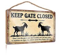 Panneau de maison pour porche avant chèvre Avertissement : Keep Gate Closed For Safety! Panneau en bois amusant à suspendre (23 x 35 cm)