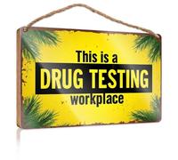 Panneau de maison pour porche avec avertissement : Drug Testing Workplace - Safety First ! Panneau en bois amusant à suspendre (23 x 35 cm)