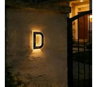 Panneau de maison solaire 0-9, numéro de porte et lettres AD, lumière chaude for plaque murale, centres commerciaux, immeubles de bureaux avec lumières LED, étanche IPX4(Letter D)