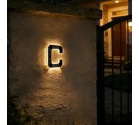 Panneau de maison solaire 0-9, numéro de porte et lettres AD, panneau d'adresse étanche IPX4, lumière chaude LED for plaque murale de maison, centres commerciaux, immeubles de bureaux(Letter C)