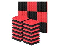 Panneau de Mousse Acoustique Lot de 24 panneaux acoustiques en mousse insonorisante, 25 x 5 cm, for studio d'enregistrement, noir et rouge(12Black12Red)