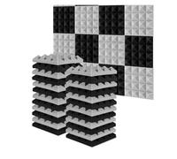 Panneau de Mousse Acoustique Lot de 24 panneaux acoustiques en mousse insonorisante, 25 x 5 cm, for studio d'enregistrement, noir et rouge(12Black12Grey)