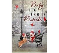 Panneau de musique en étain « Baby It's Cold Outside Corgi » - Décoration murale pour maison, cuisine, ferme, cour - 20,3 x 30,5 cm
