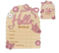 Panneau de naissance rose avec nœud, adorable panneau d'annonce pour nouveau-né « Bonjour le monde », accessoires de décoration et de photographie double face, idéal pour les nouvelles mamans