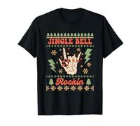 Panneau de Noël Strat Jingle Bell Rockin Squelette Main Rockin T-Shirt
