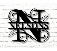 Panneau de nom avec monogramme en métal - Décoration murale familiale personnalisée pour jardin extérieur, cadeau pour couple, mariage, pendaison de crémaillère, anniversaire, vacances