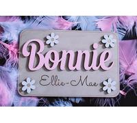 Panneau de nom personnalisé en bois pour chambre de fille - Décoration florale peinte à la main - Décoration murale pour chambre de fille - Plaque de porte de chambre d'enfant