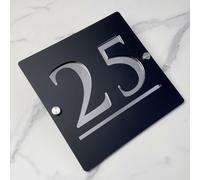 Panneau de numéro de maison suspendu creux 3D acrylique personnalisé avec nom de rue fontaine moderne | Panneau d'adresse de magasin plaque de porte (noir argenté)