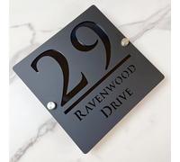 Panneau de numéro de maison suspendu creux 3D acrylique personnalisé avec nom de rue fontaine moderne | Panneau d'adresse de magasin plaque de porte (noir noir)