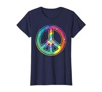 Panneau de Paix Tie Dye, Couleur Pastel, rétro, années 60-70 T-Shirt, Femme, Bleu Marine, 3XL