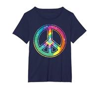 Panneau de Paix Tie Dye, Couleur Pastel, rétro, années 60-70 T-Shirt, Femme Grandes Tailles, Bleu Marine, 5X