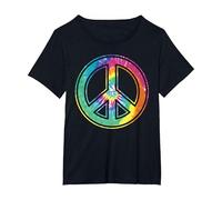 Panneau de Paix Tie Dye, Couleur Pastel, rétro, années 60-70 T-Shirt, Femme Grandes Tailles, Noir, 4X