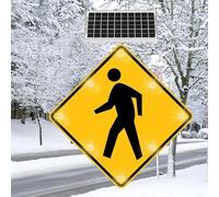 Panneau de passage piéton clignotant solaire à DEL de 24 pouces Panneau de passage piéton réfléchissant en aluminium Dispositif de signalisation routière Pour la sécurité routière