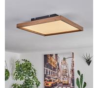 Panneau de plafond LED Longvic, métal/MDF/plastique noir/imitation bois/blanc, 45 x 45 cm, 24 W, 220-2650 lm, 2700-6500 K, intensité lumineuse variable/couleur de lumière modifiable par télécommande