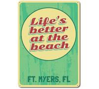 Panneau de plage personnalisé « Life Is Better At The Beach » - Panneau en métal vintage amusant - 20,3 x 30,5 cm