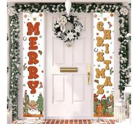 Panneau de porche de Noël Western Cowboy Bannière de porte « Merry Christmas » - Arbre de Noël, cactus, bottes en pain d'épices, porche à suspendre pour fêtes de Noël - Intérieur et extérieur -