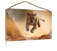 Panneau de porte à suspendre « A Leopard Is Running In The Wild » - Décoration de chambre pour homme - Décoration de table de ferme (15 x 28 cm)