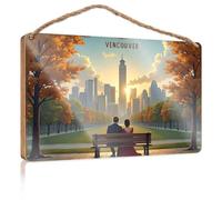 Panneau de porte à suspendre avec inscription « Autumn Romance In Vancouver : A Cityscape Serenade » - Panneau de bienvenue - Décoration d'intérieur - 20 x 30 cm