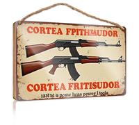 Panneau de porte amusant Armes à feu : outils électriques pour le guerrier moderne. Plaque en bois à suspendre, cadeau amusant pour mari (20 x 30 cm)