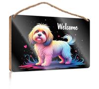Panneau de porte amusant pour bureau « Welcome To The Colorful World of Dogs » - Panneau en bois pour décoration d'intérieur - Cadeaux de chasse amusants (20 x 30 cm)