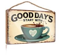 Panneau de porte amusant pour chambre à coucher et adolescents Inscription Good Days Start With Coffee 20 x 30 cm